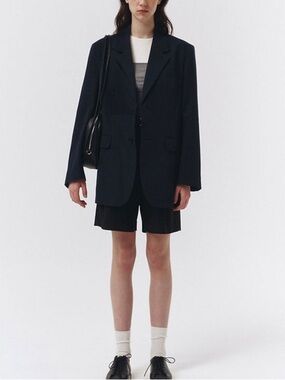 NWT Dunst Unisex Daddy Linen Single-Breasted Blazer Jacket in Dark Navy Medium